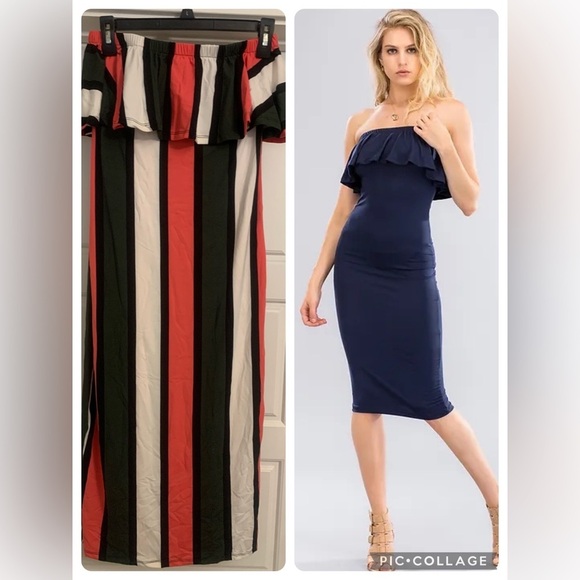 NIB CAPELLA Striped Pink Black White Ruffle Tube Bodycon Dress Plus Size 1X - Picture 1 of 5